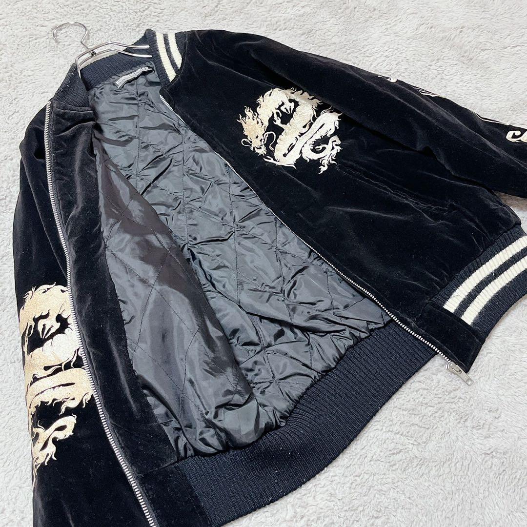 【HUNDREDCLUB】スカジャン 龍刺繍 ベロア (2) ドラゴン 黒