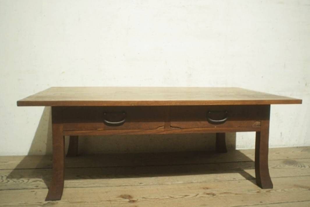 1049 アンティーク　欅の文机　ケヤキ　ローテーブル　古家具　引き出し　レトロ