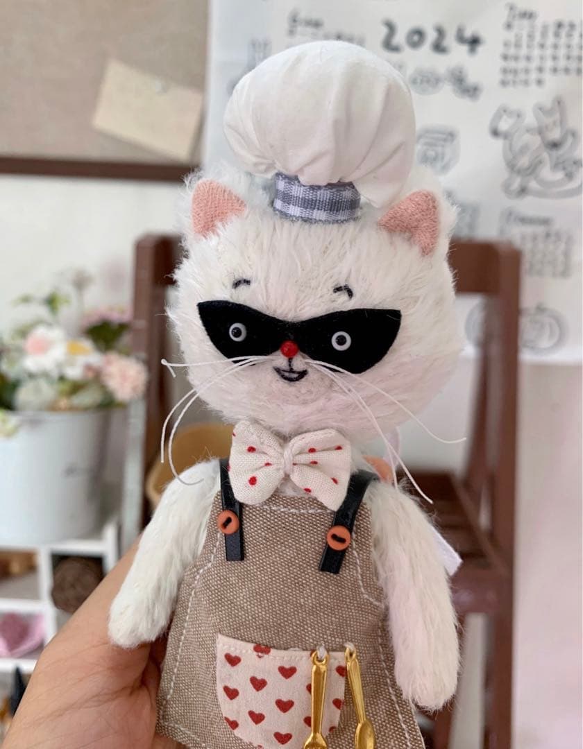怪盗白猫さん ぬいぐるみ ハンドメイド アーティストベア 海外作家様 部屋飾り