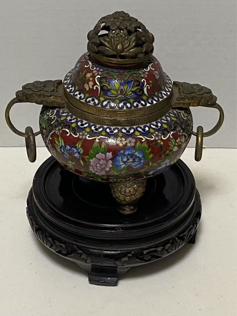 景泰藍 銅胎掐絲琺瑯彩牡丹紋香爐 香道具 骨董品
