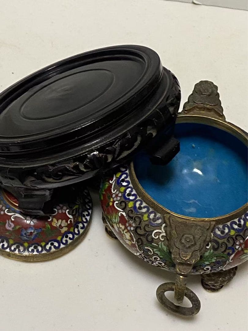 景泰藍 銅胎掐絲琺瑯彩牡丹紋香爐 香道具 骨董品