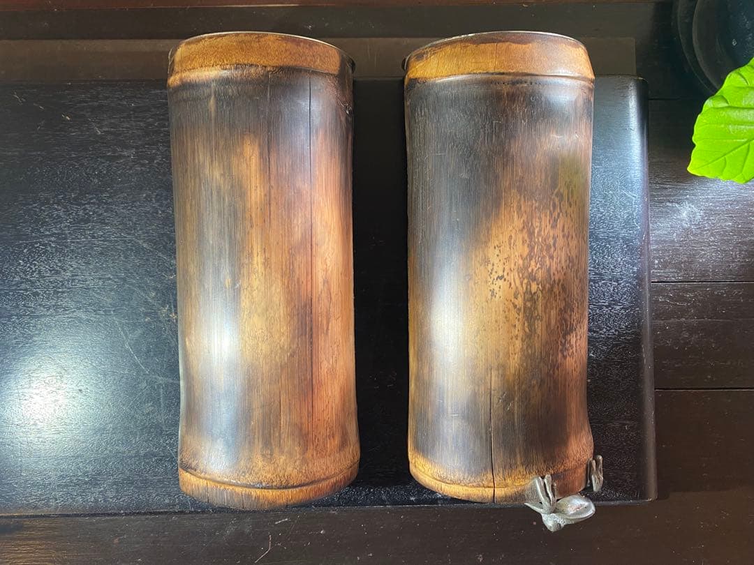 ヴィンテージ　錫製カエル付・ペア　　バンブーブックスタンド　レア