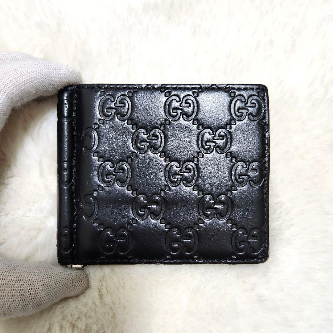 ✨極美品✨グッチ　マネークリップ　シマレザー　ブラック　ブラック