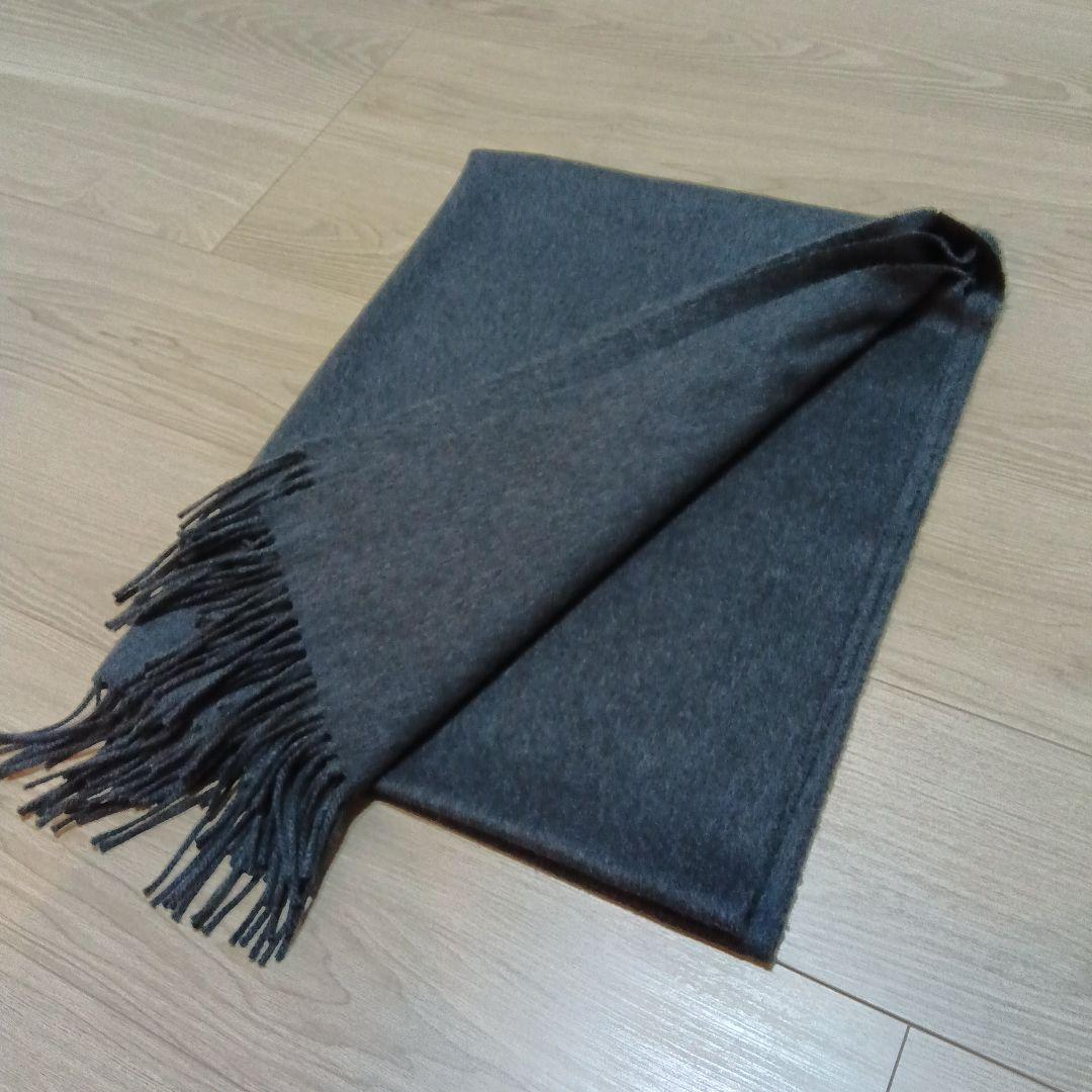 美品★ジョンストンズ カシミヤ大判ストール★無地★チャコール★グレー系★タグ有
