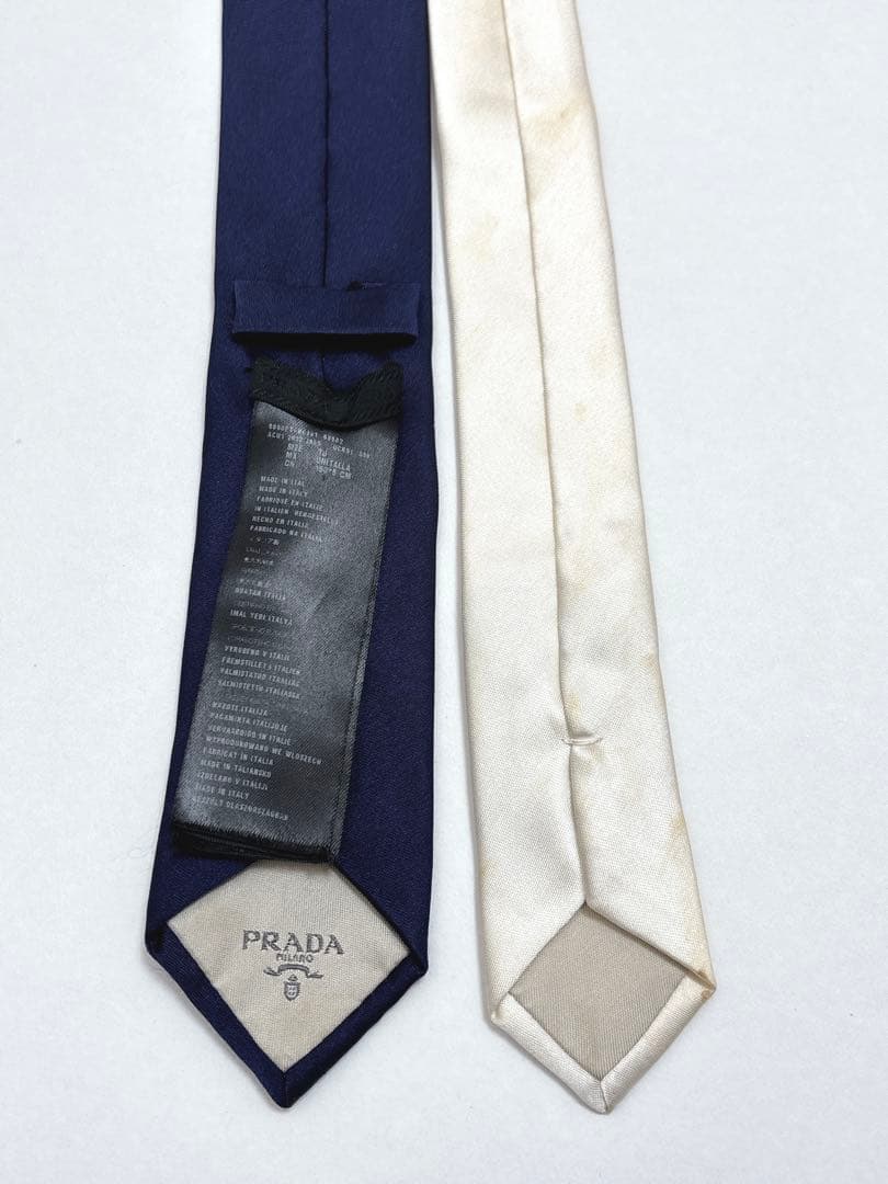 プラダ ネクタイ シルク チェンジタイ バイカラー ロゴレタッチ ネイビー