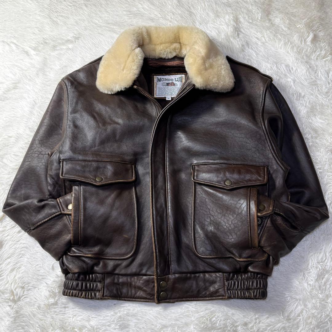 【90s】G-1 フライトレザージャケット M ムートン襟ボア・ライナー付き完品