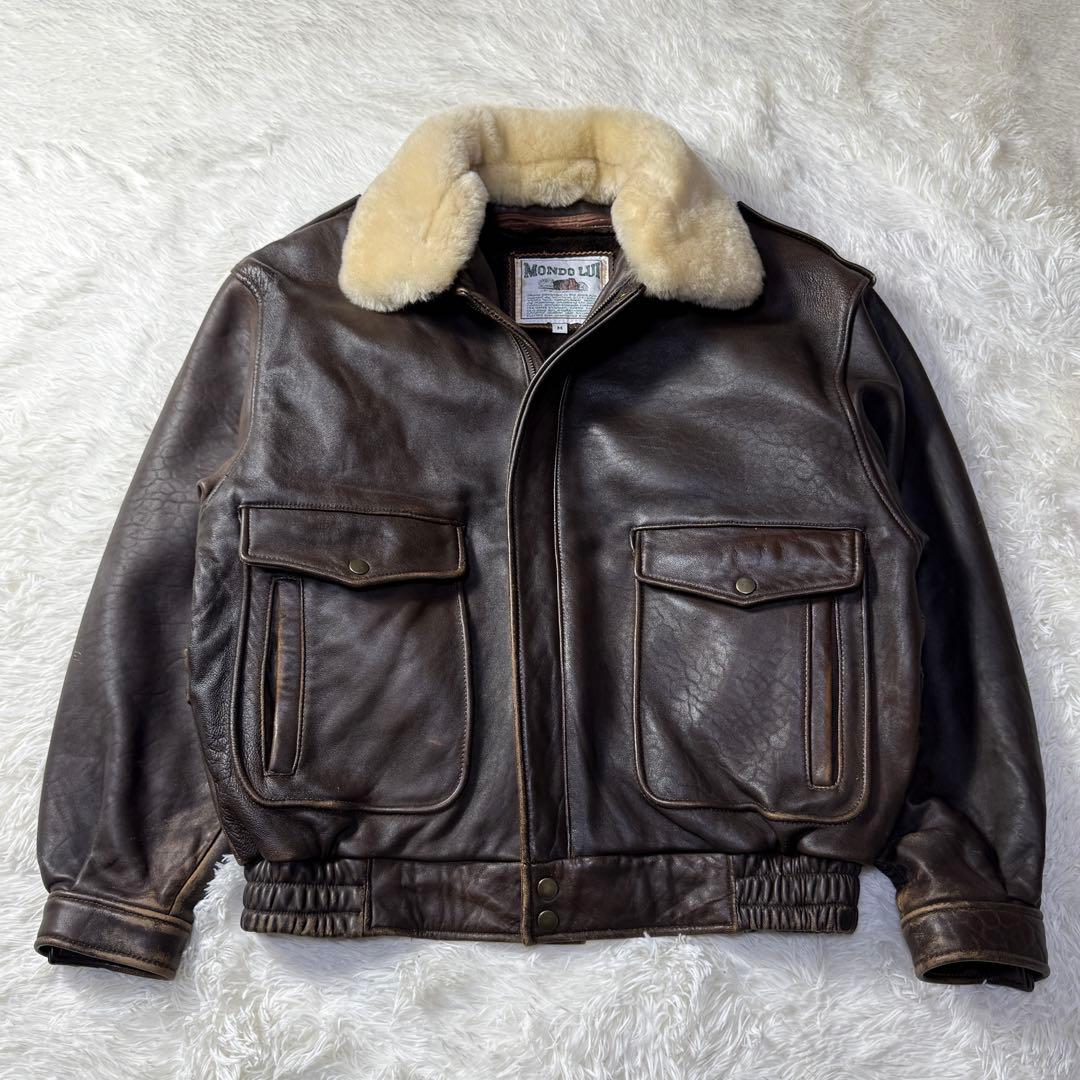 【90s】G-1 フライトレザージャケット M ムートン襟ボア・ライナー付き完品