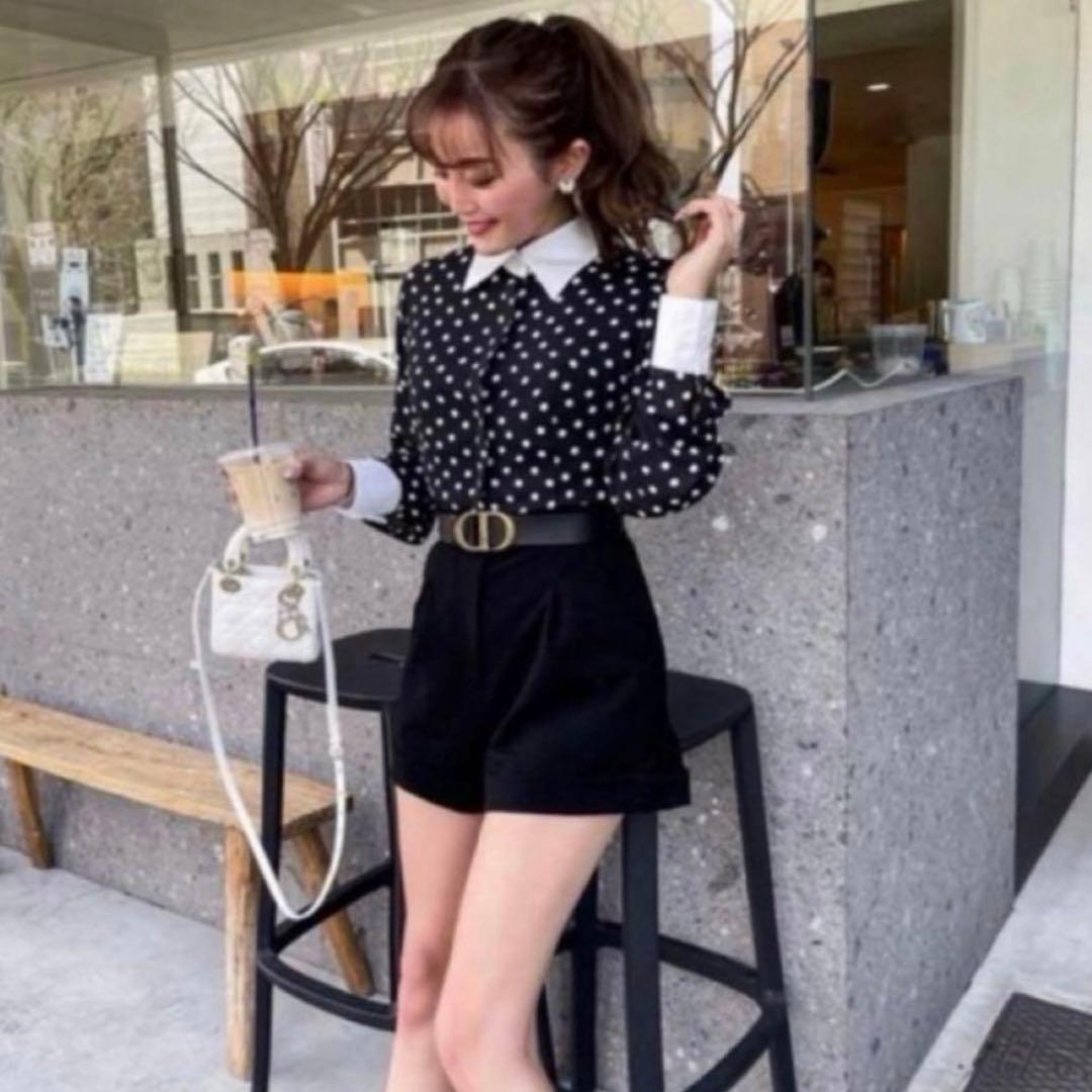 シェリエ sheller 完売品 ドットシャツ　オールインワン　ブラック