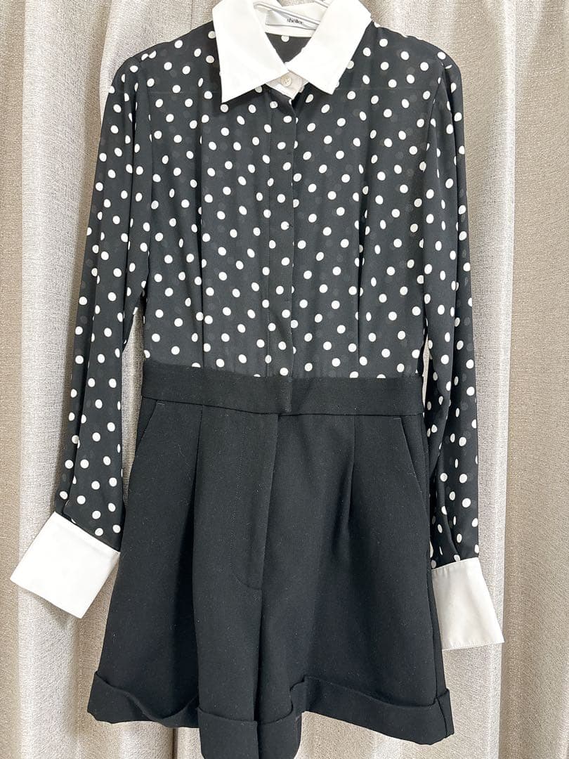 シェリエ sheller 完売品 ドットシャツ　オールインワン　ブラック