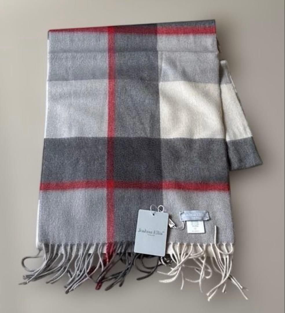 【新品】Joshua Ellis カシミヤ チェックストール グレー×レッド