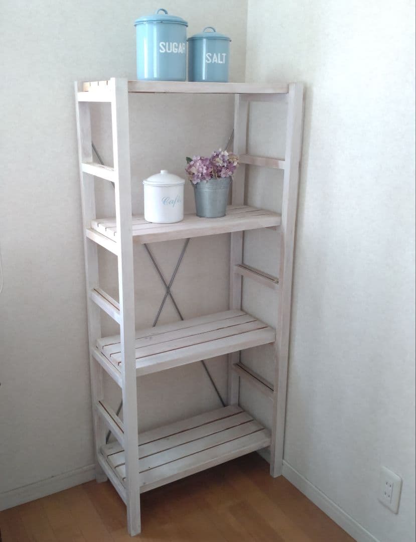 【売約済み】奥行30cm ラック 棚 本棚 シャビー ホワイト スリム