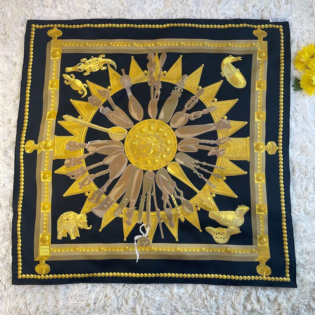 未使用級✨ エルメス カレ90 アフリカのスプーン スカーフ シルク 箱付き