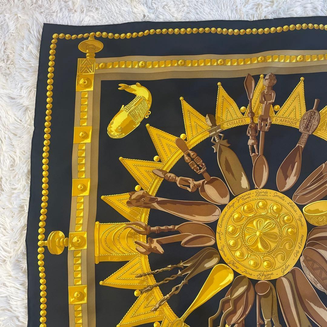 未使用級✨ エルメス カレ90 アフリカのスプーン スカーフ シルク 箱付き