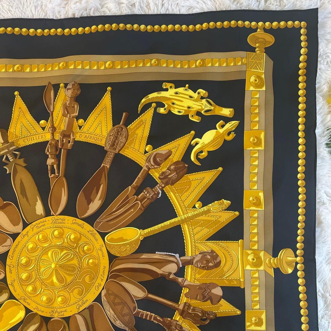 未使用級✨ エルメス カレ90 アフリカのスプーン スカーフ シルク 箱付き