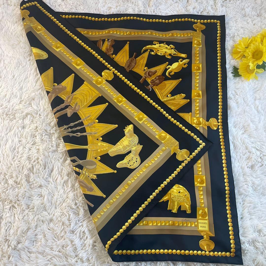未使用級✨ エルメス カレ90 アフリカのスプーン スカーフ シルク 箱付き