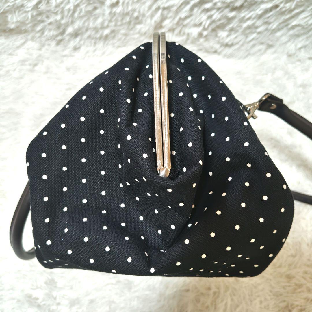 希少 美品　あやの小路 がま口ビックボストントートバッグ　ドット　黒　特大