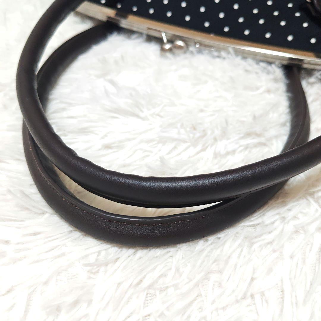 希少 美品　あやの小路 がま口ビックボストントートバッグ　ドット　黒　特大