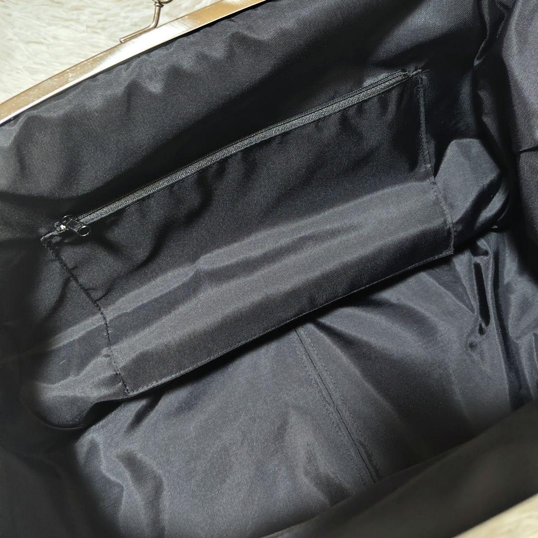 希少 美品　あやの小路 がま口ビックボストントートバッグ　ドット　黒　特大