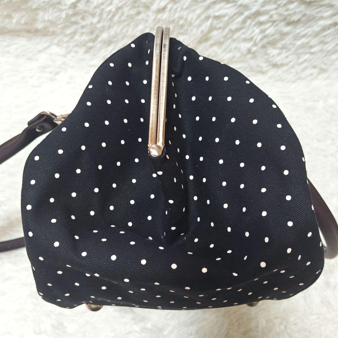 希少 美品　あやの小路 がま口ビックボストントートバッグ　ドット　黒　特大