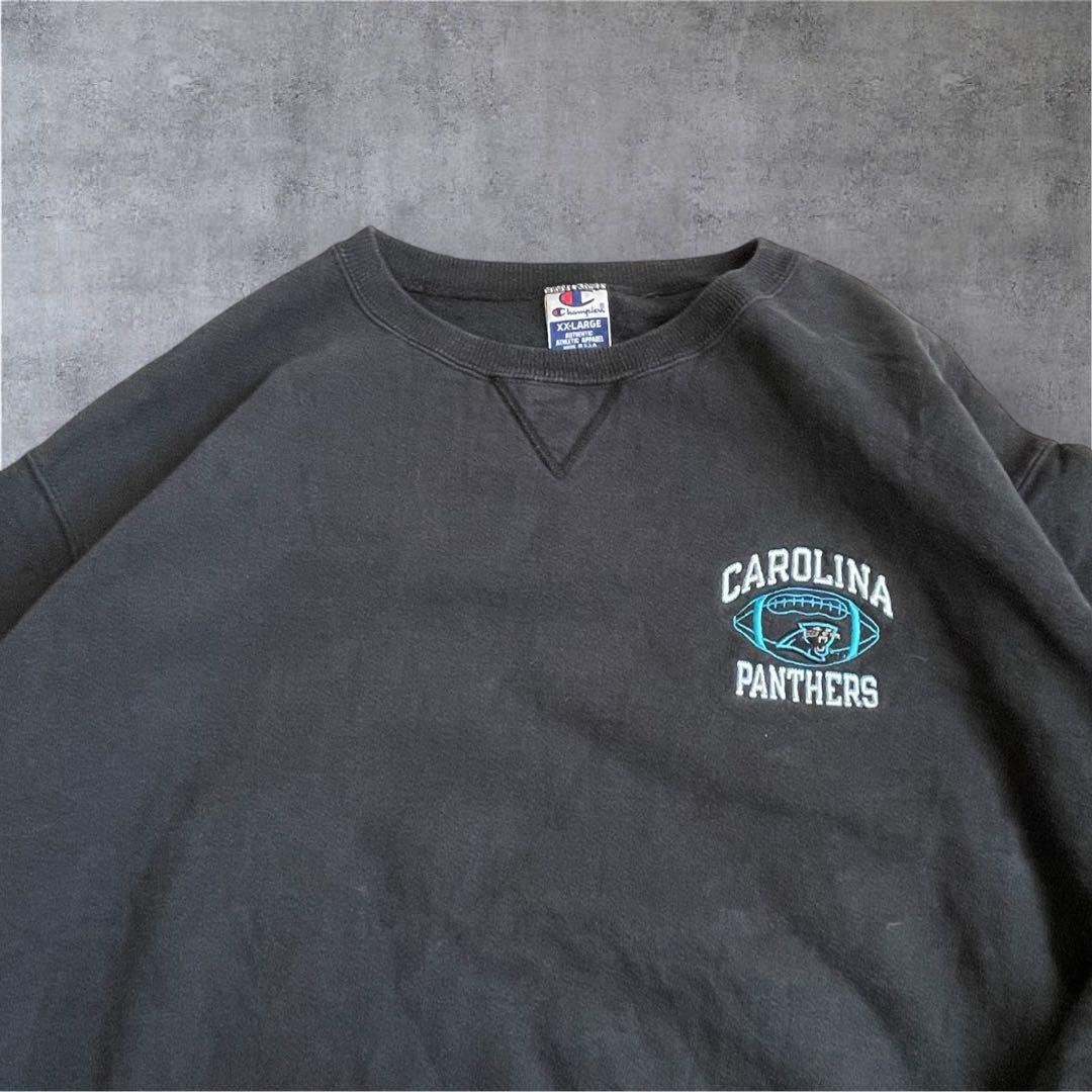 90‘sUSA製　チャンピオンスウェットNFLパンサーズ　前Vガゼット　ネイビー