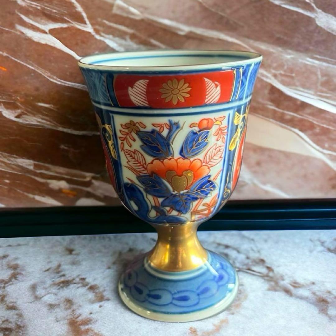 【美品】アンティーク 骨董 古伊万里 猪口 色絵付け／3客 カラフル 花