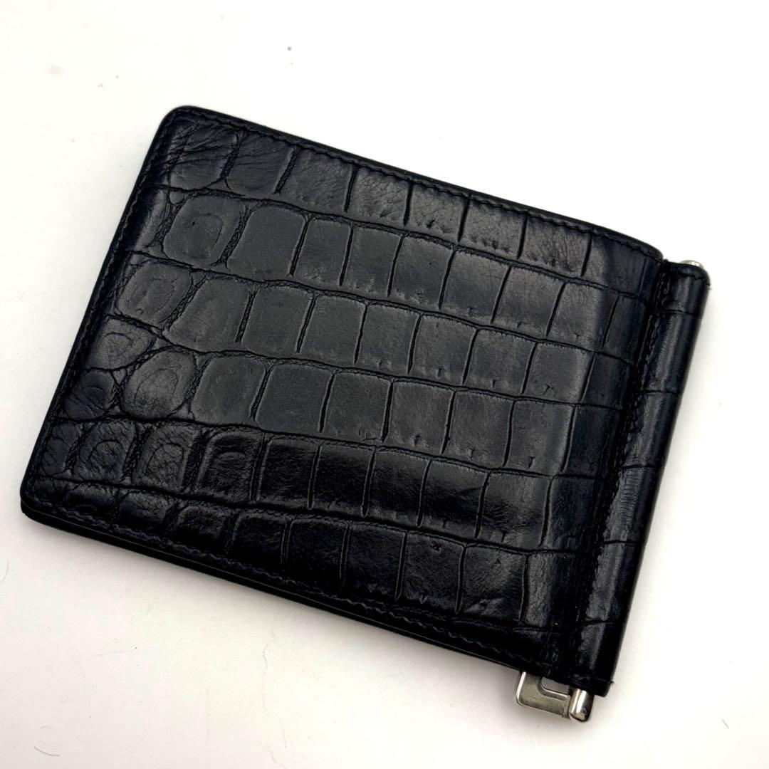 SAINT LAURENT ブラック クロコダイル 二つ折り財布 マネークリップ