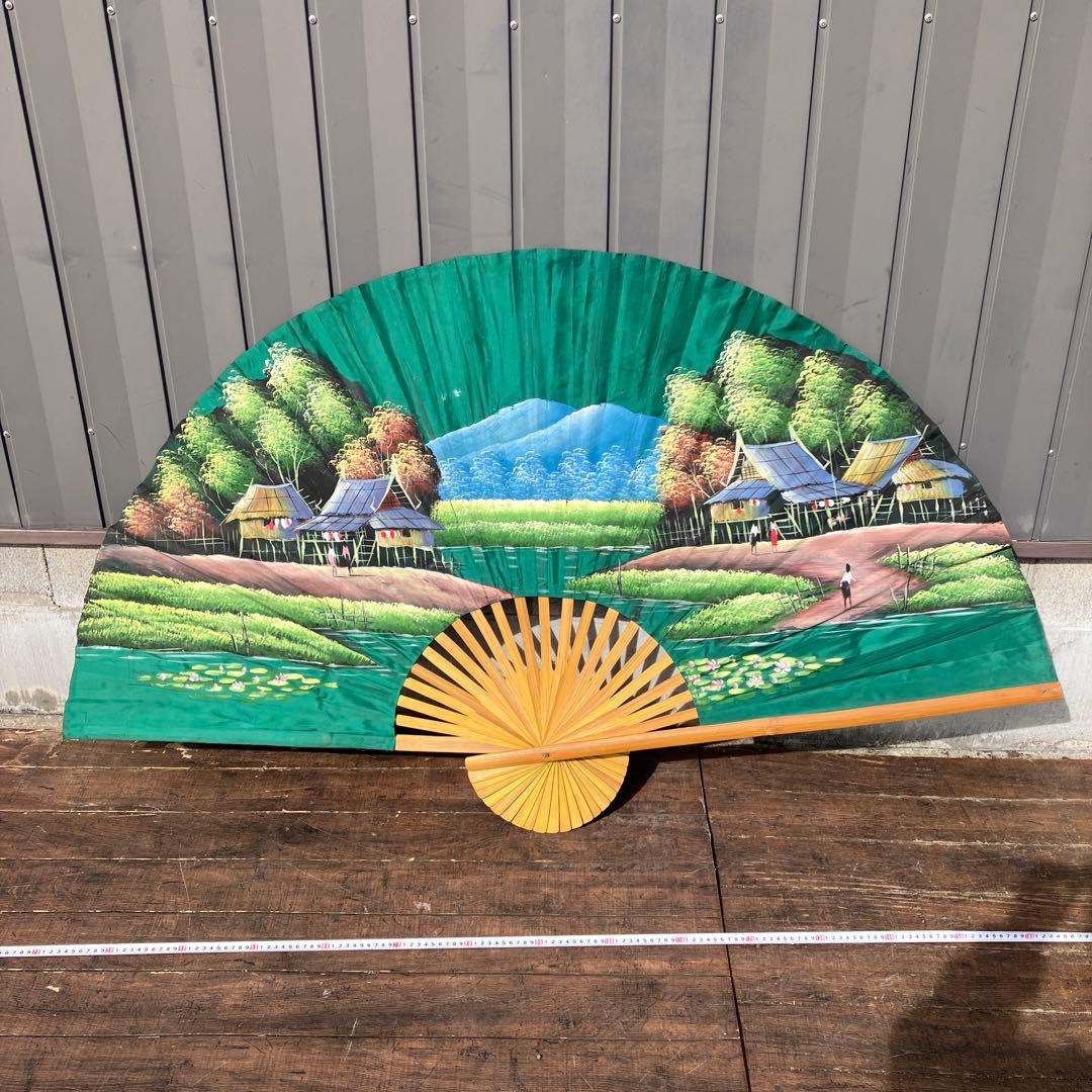 扇 飾り扇子 巨大扇子 壁掛け インテリア 飾り扇 風景画 レトロ 絵画