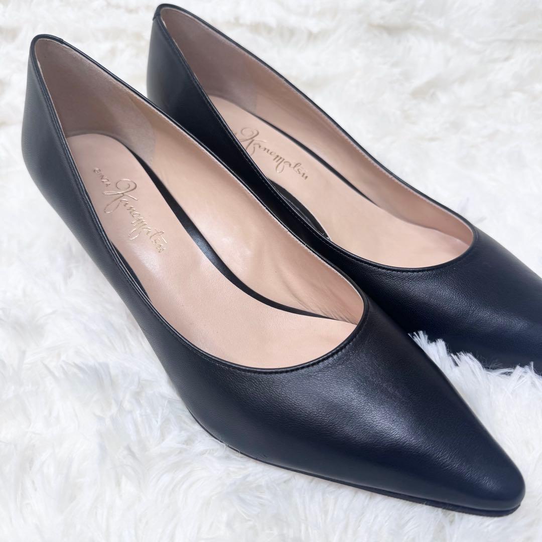 【新品】銀座かねまつ レザー パンプス ブラック 25.5 ポインテッドトゥ