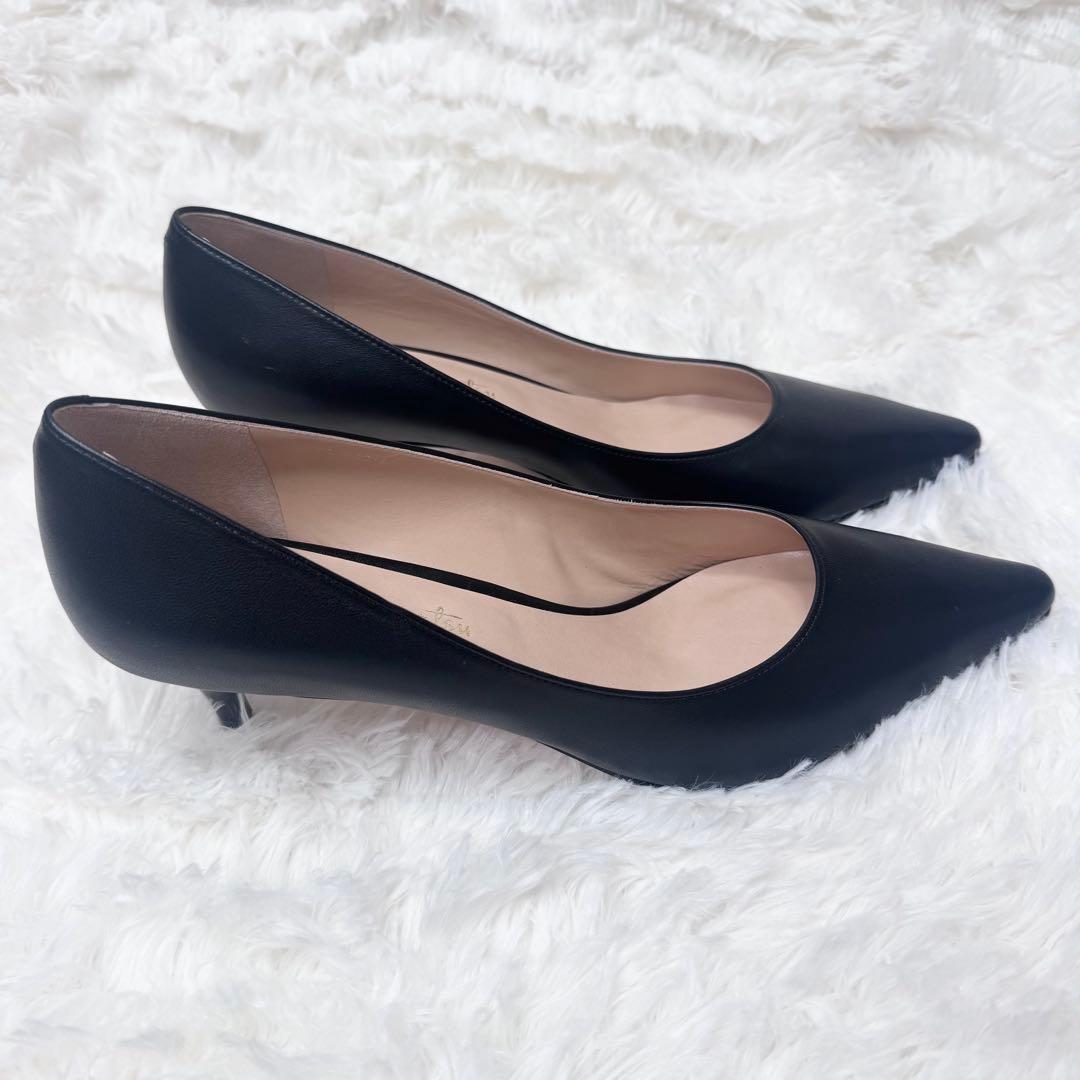 【新品】銀座かねまつ レザー パンプス ブラック 25.5 ポインテッドトゥ