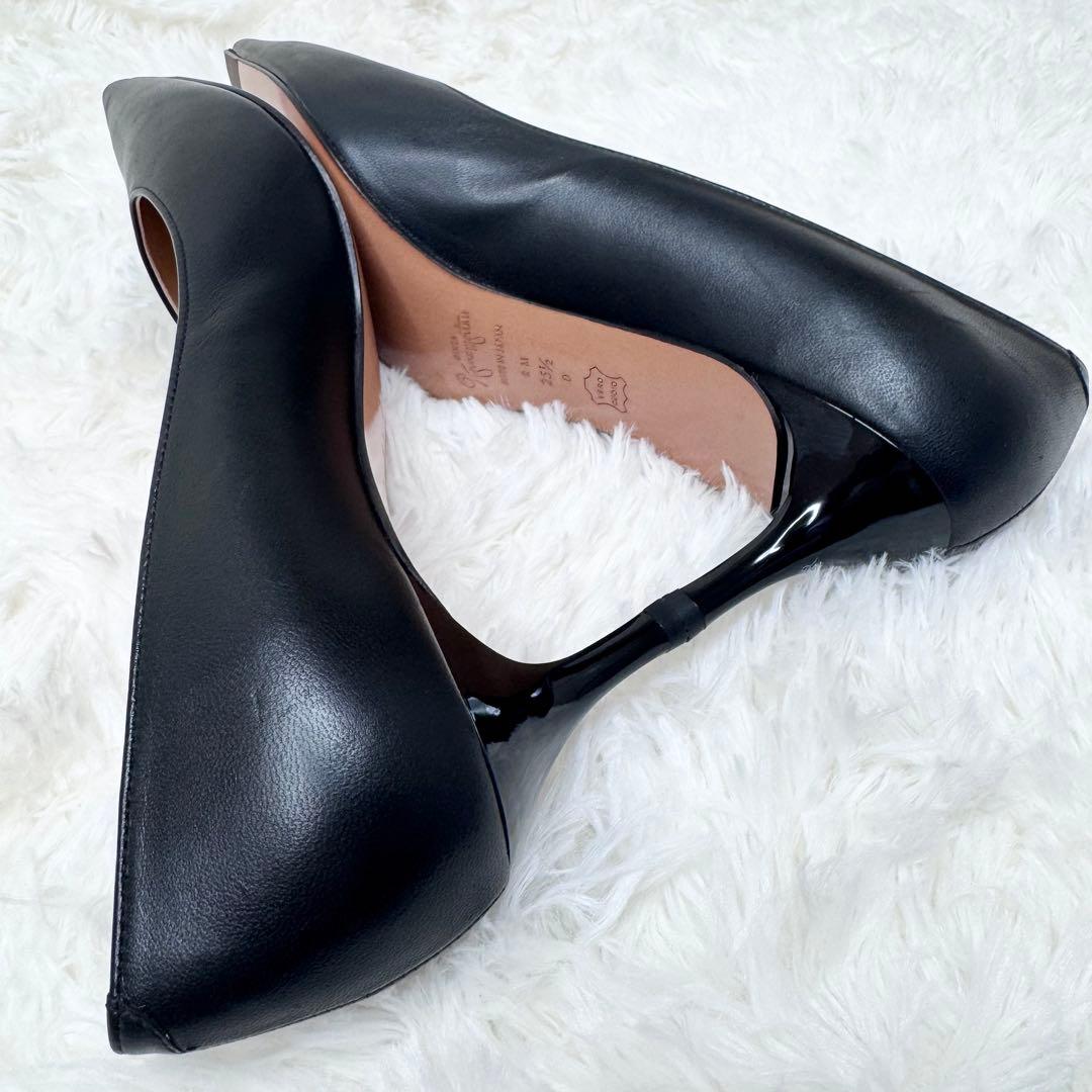 【新品】銀座かねまつ レザー パンプス ブラック 25.5 ポインテッドトゥ
