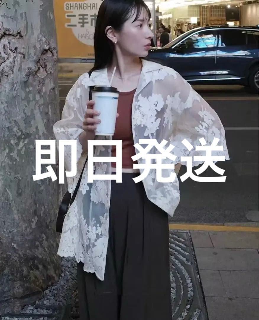 即日発送　CLANE SHEER FLOWER LACE SHIRTS