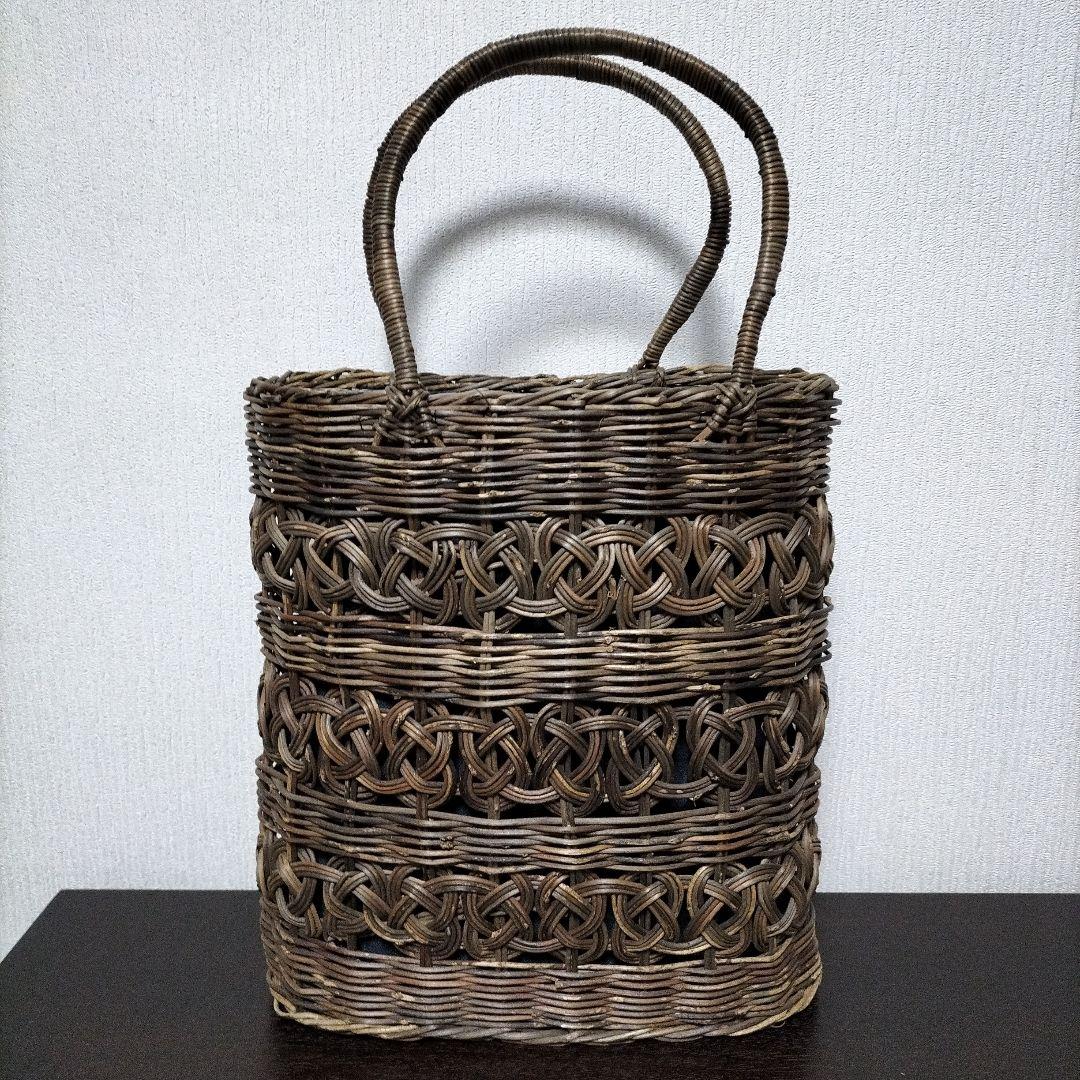 つるかご　巾着付　工芸品　ヴィンテージ　黒葛　くろかずら