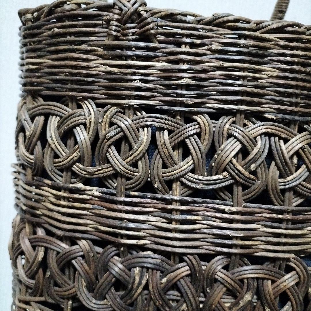 つるかご　巾着付　工芸品　ヴィンテージ　黒葛　くろかずら