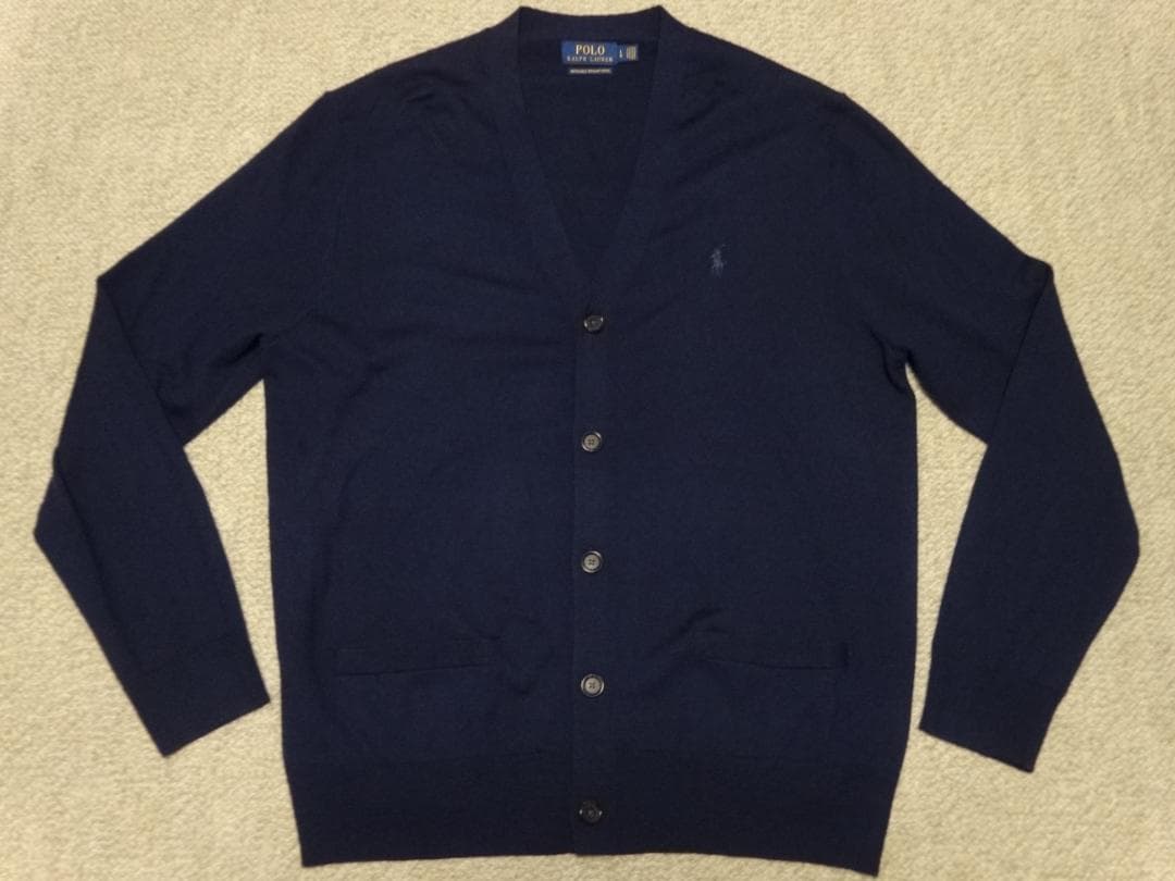 極美品　ポロラルフローレン　メリノウール　カーディガン　紺　L(日本のXL位)