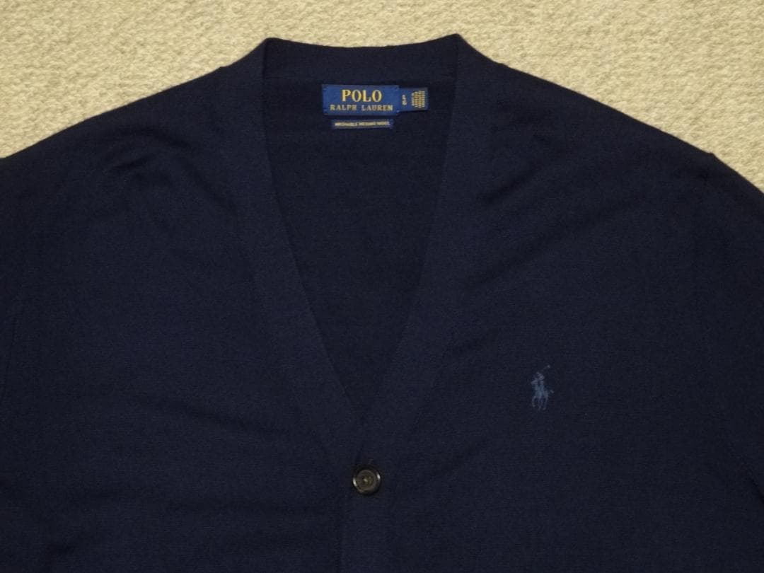 極美品　ポロラルフローレン　メリノウール　カーディガン　紺　L(日本のXL位)