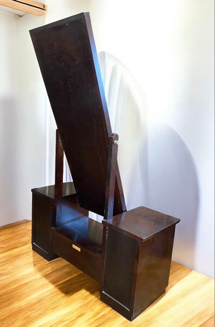 送料込み★松本民芸の高級家具　桜材の鏡台　ドレッサー　ミラーカバー付き