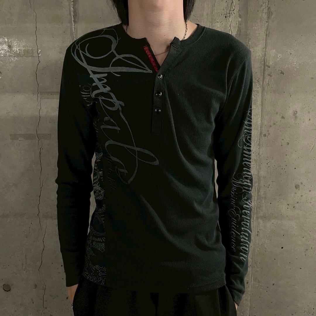 00's Y2K スタッズ プリント サーマル カットソー グランジ アーカイブ