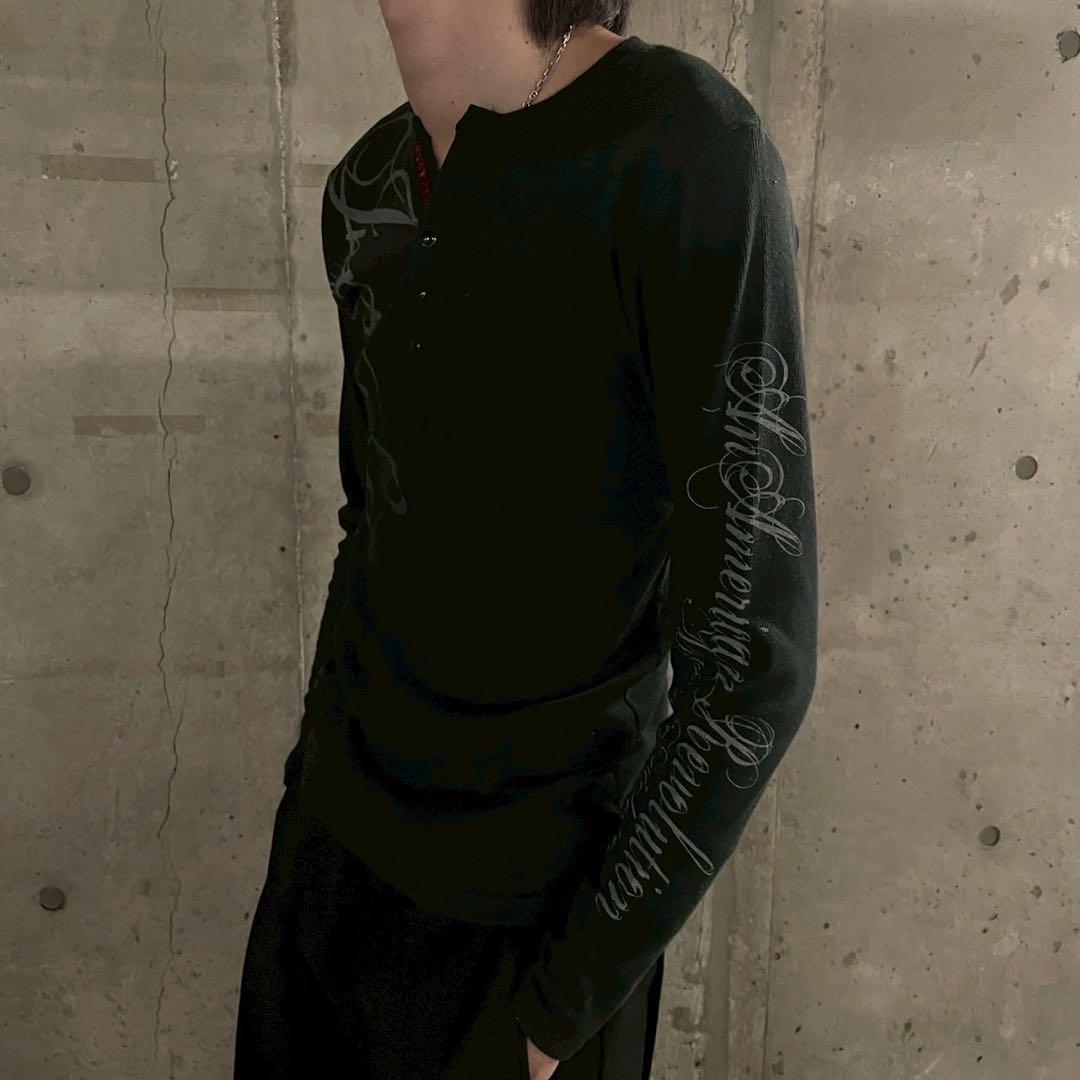 00's Y2K スタッズ プリント サーマル カットソー グランジ アーカイブ