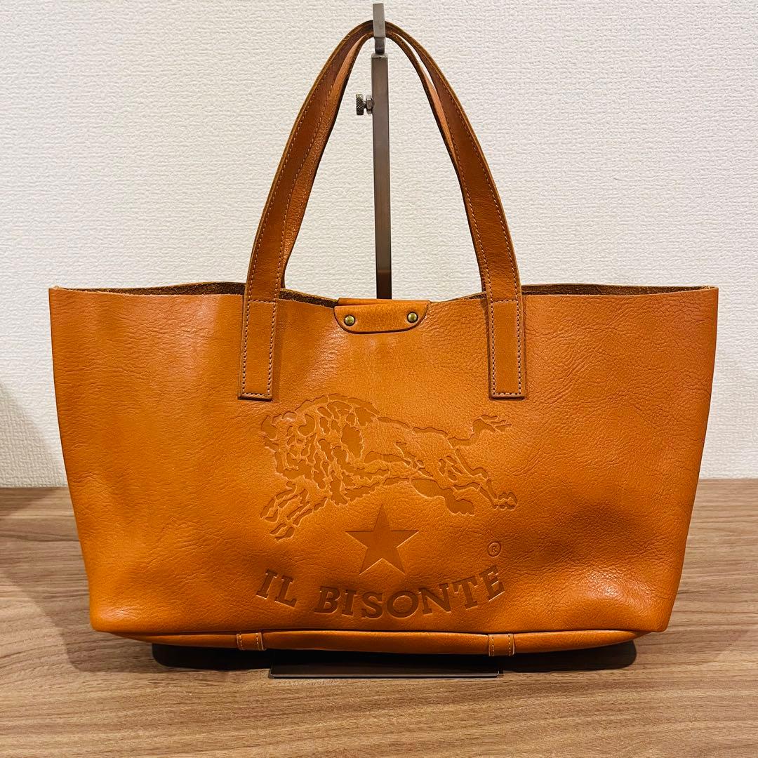 【極美品】イルビゾンテ トートバッグ レザー 型押しロゴ キャメル ハンドバッグ