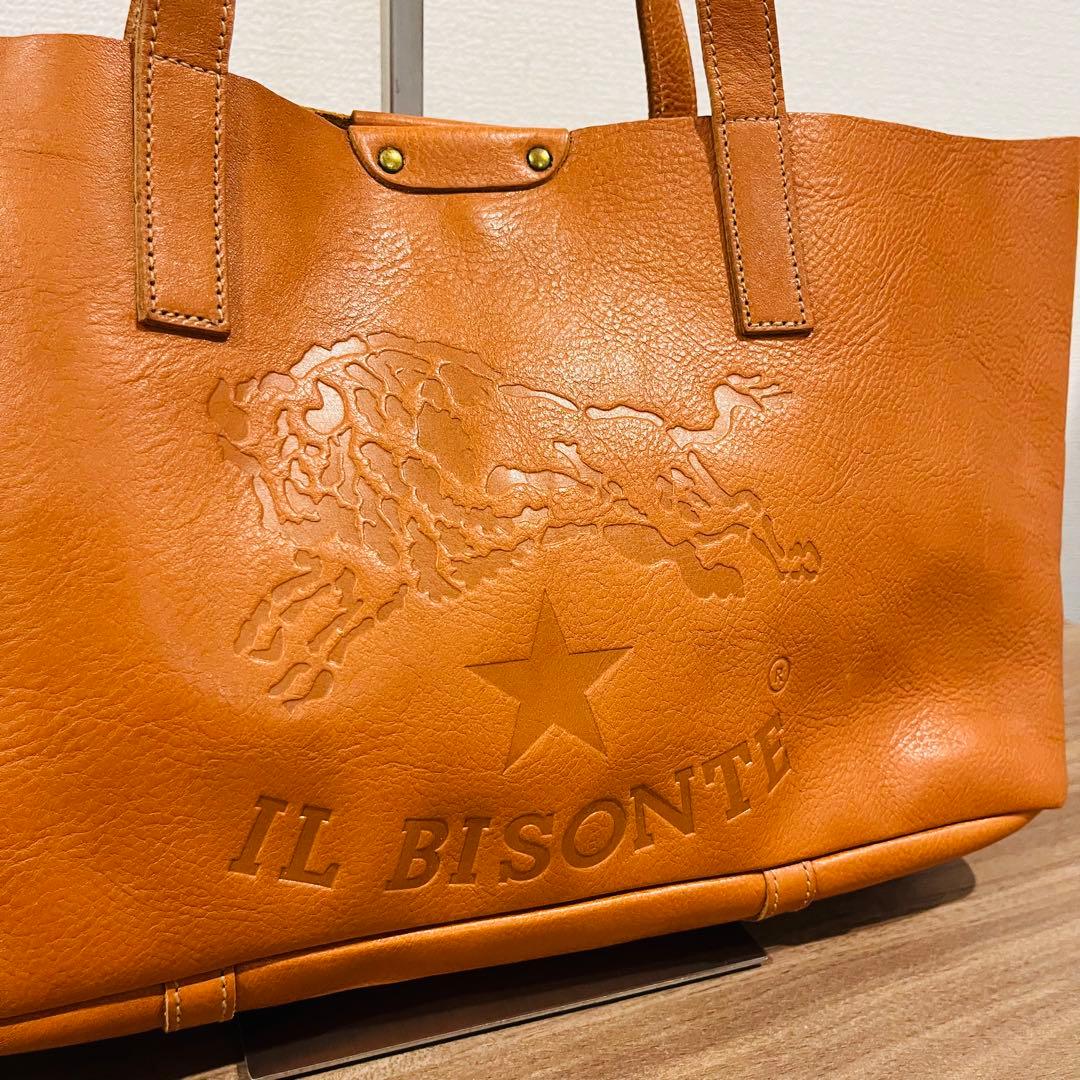 【極美品】イルビゾンテ トートバッグ レザー 型押しロゴ キャメル ハンドバッグ
