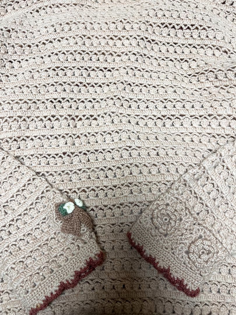 vintage 立体刺繍パッチワーク編みウールニットカーディガン アンティーク