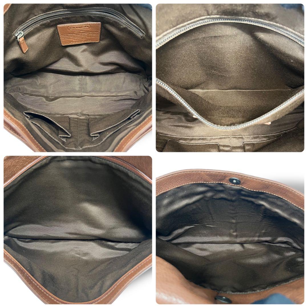 美品 COACH コーチ☆シボ革 ロゴ型押しショルダーバッグ レザー ブラウン