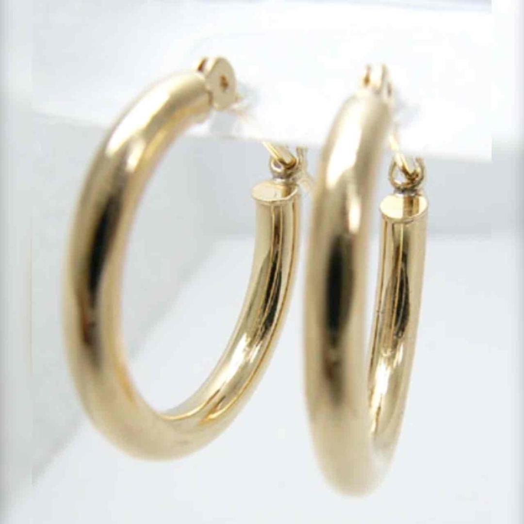 18金【2×15mm 定番フープピアス 】イエローゴールド K18刻印入 新品！