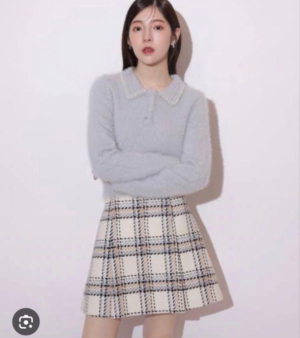 ツイードチェックミニスカート　オフホワイト　M