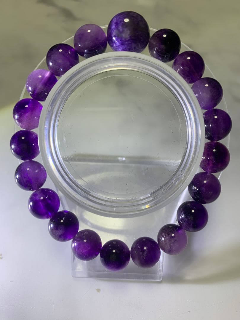 チャロアイト13ミリ、アメジスト10ミリデザインブレスレット　内径17 高品質