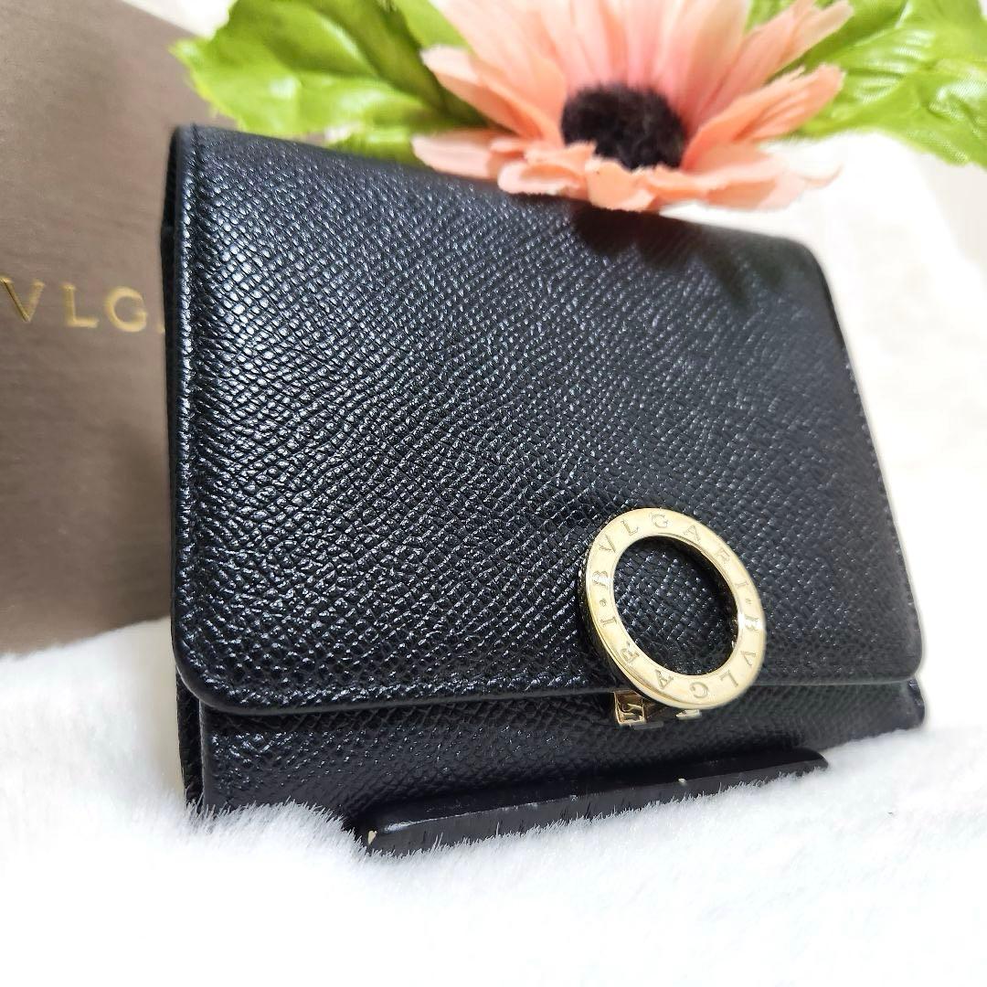 ✨極美品　現行　RFID搭載✨ブルガリ　三つ折り　ロゴクリップ　サークルロゴ　黒