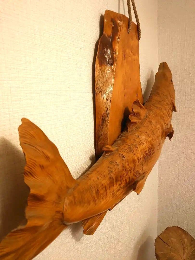 北海道民芸　木彫り　昇り鮭　インテリア