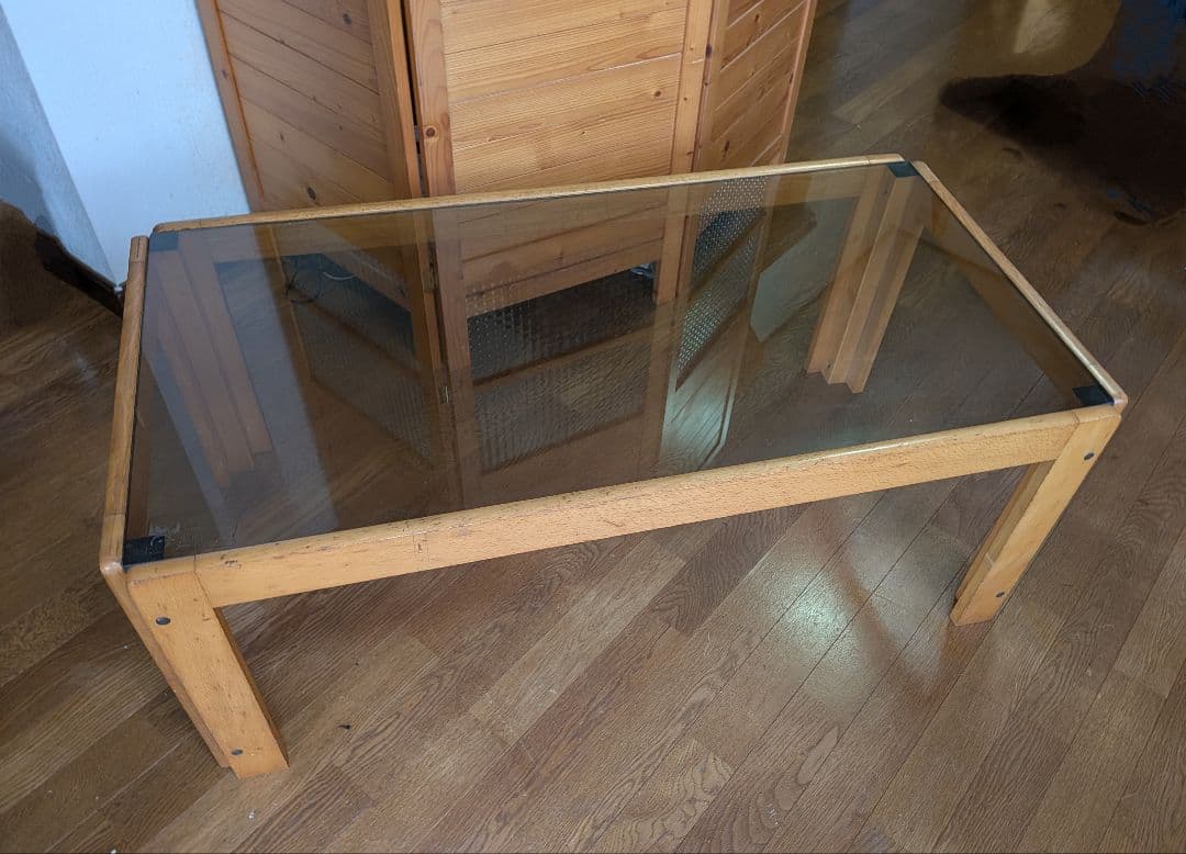 【希少】北欧ヴィンテージ風 ガラステーブル 木製フレーム センターテーブル