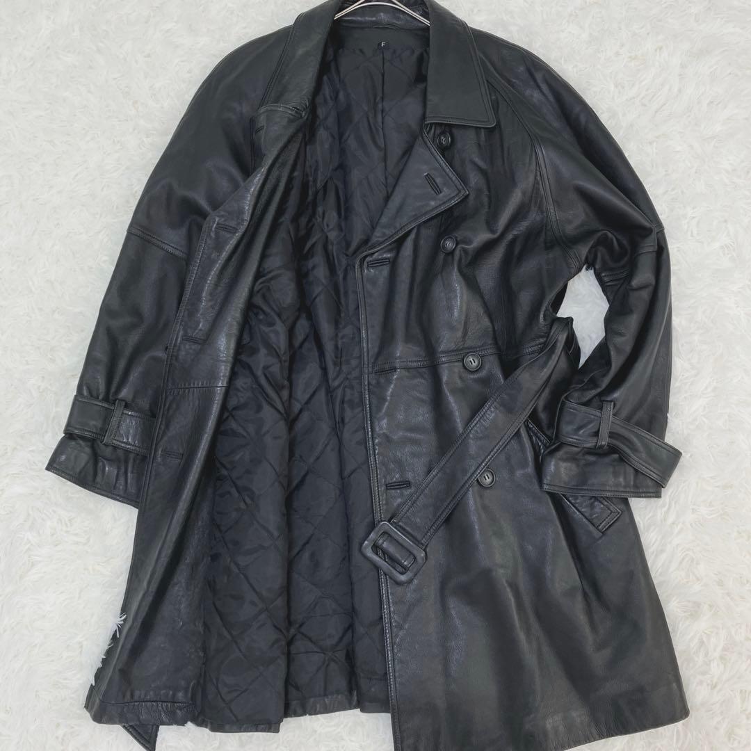極艶極トロ ラムレザー トレンチコート フリーサイズ ベルト ブラック 香港製