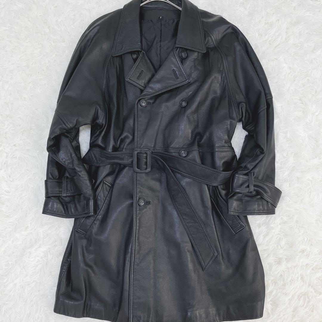 極艶極トロ ラムレザー トレンチコート フリーサイズ ベルト ブラック 香港製